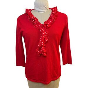 Jones New York Red Knit Top Removable Ruffle Collar Sz. XL 3/4 Sleeves